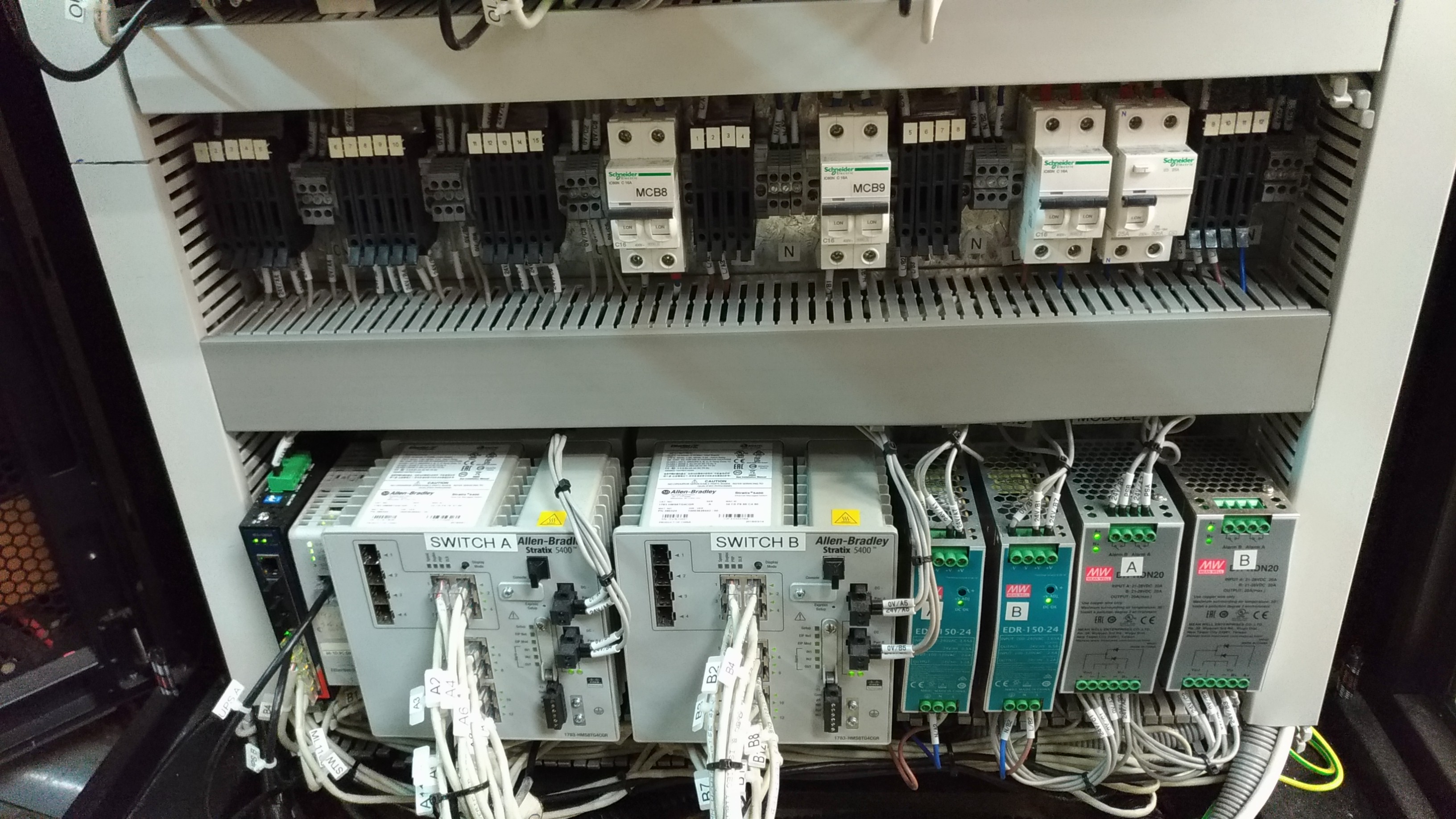 Close-up of Installed Redundant 12-port Ethernet Switch inside the new Server Rack After Works in DSD Stanley STW